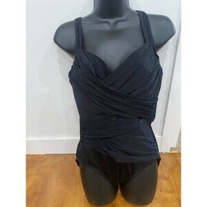 Miracle Suit MiracleSuit Size 12 Mesh Faux Wrap Swim Underwire One Piece Black